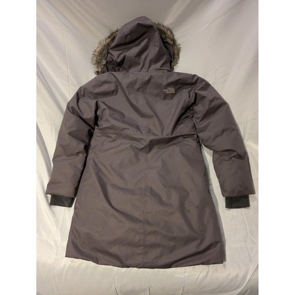 North Face Girls Large Long Goose Down Parka Jacket Hooded Sherpa Trim Winter - Picture 6 of 8